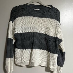 American Eagle Outfitters Charcoal and Cream Striped Sweater